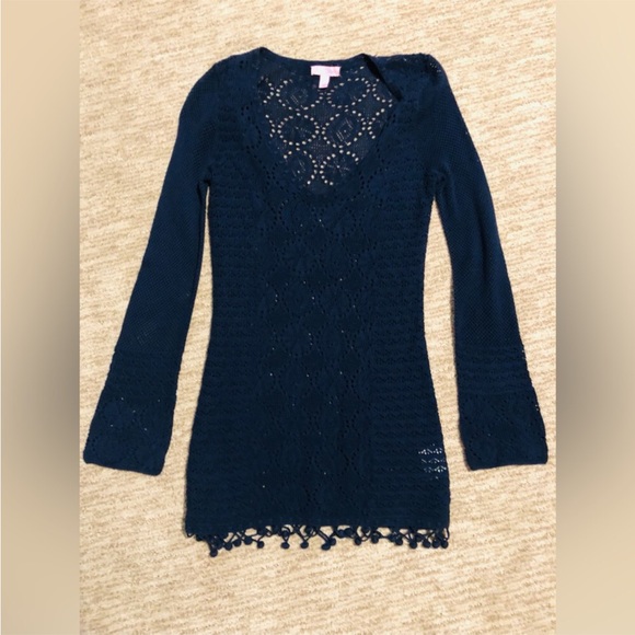 Lilly Pulitzer Navy Blue Athena Crochet Knit Tunic- Like New Condition! Small - Picture 6 of 6